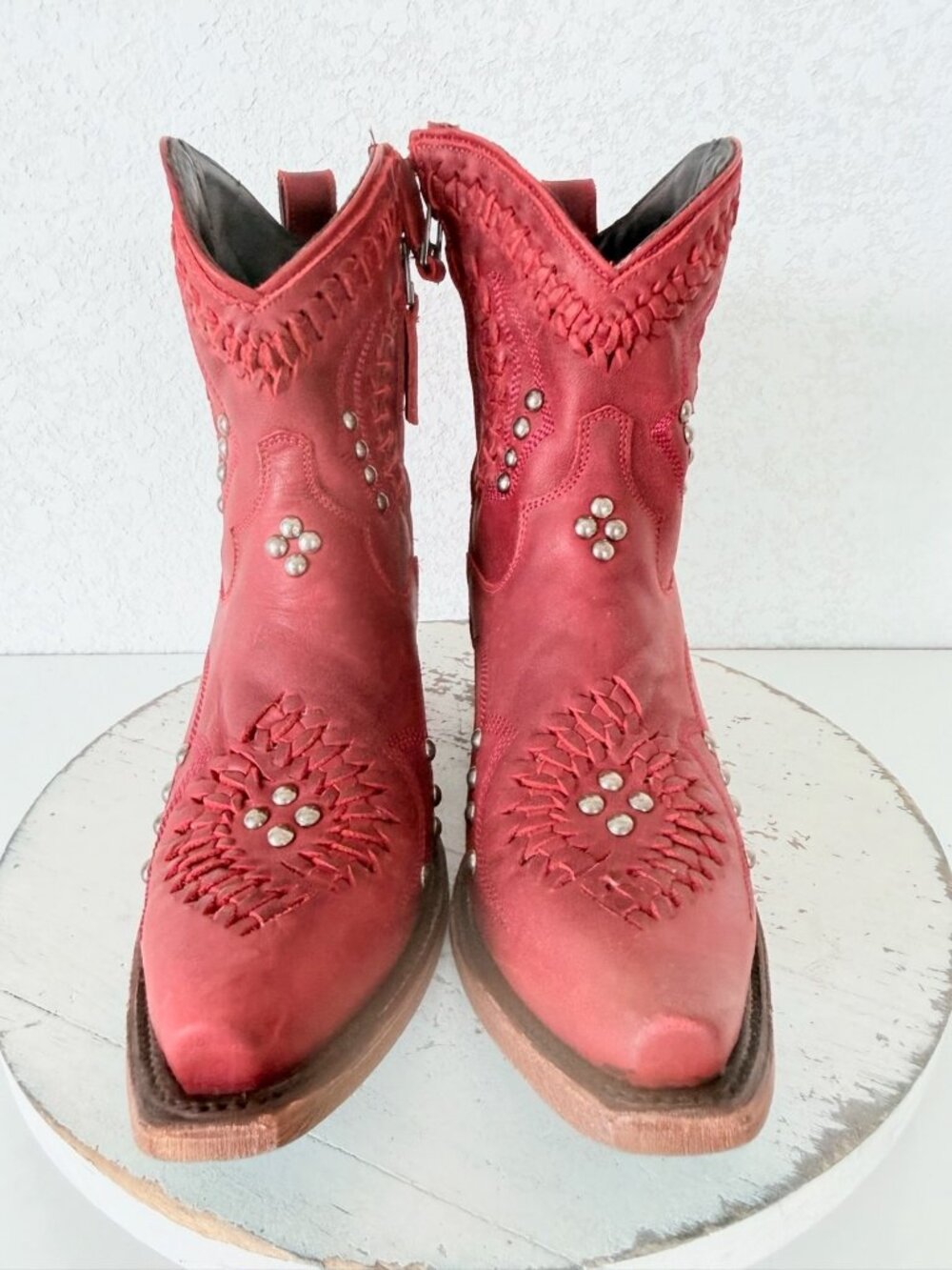 Lane COSSETTE Red Cowboy Boots Womens 6.5 Western Cowgirl Short Ankle Booties - Picture 6 of 12